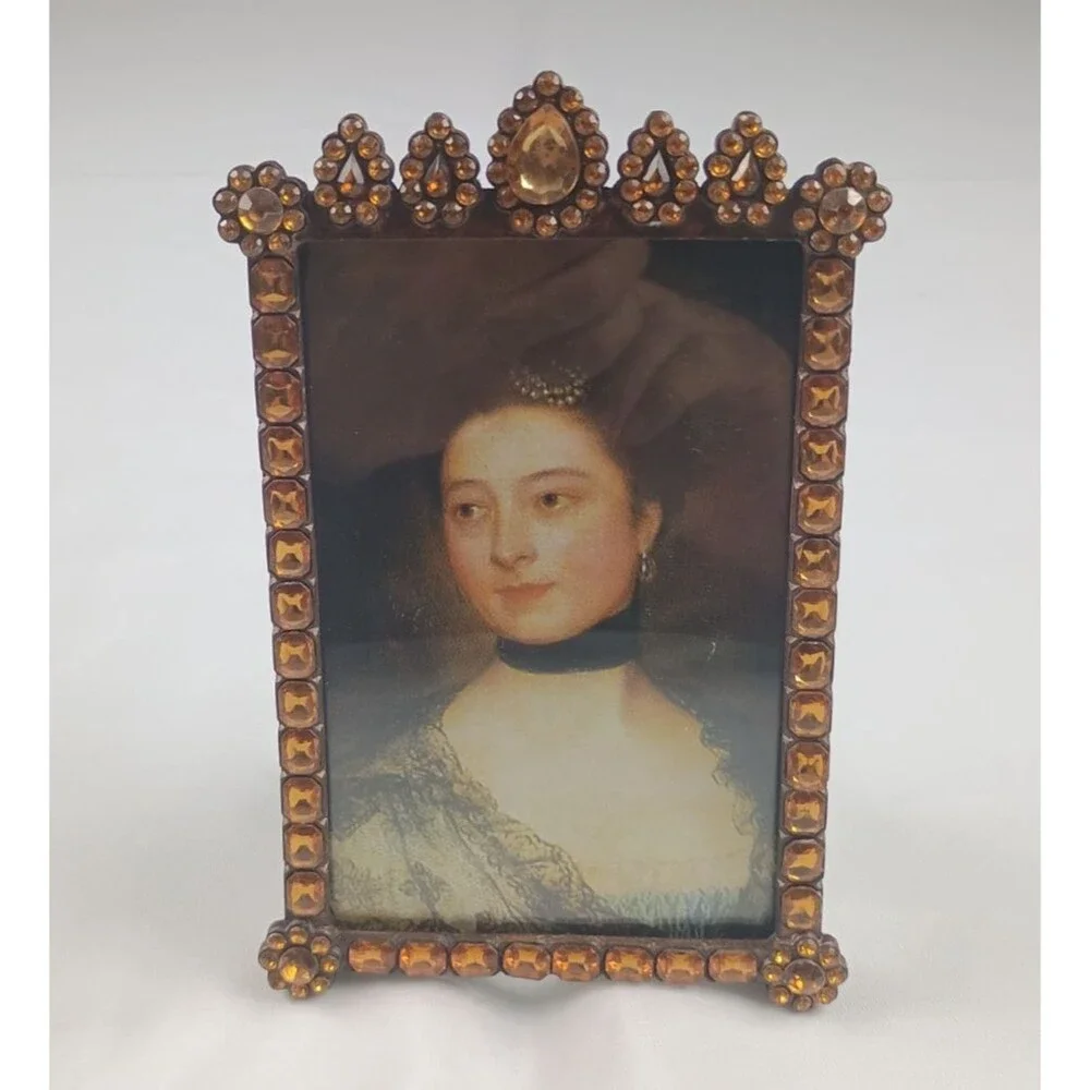 Vintage Amber Rhinestone Jeweled Pic Frame Hollywood Regency Belle Maison Style